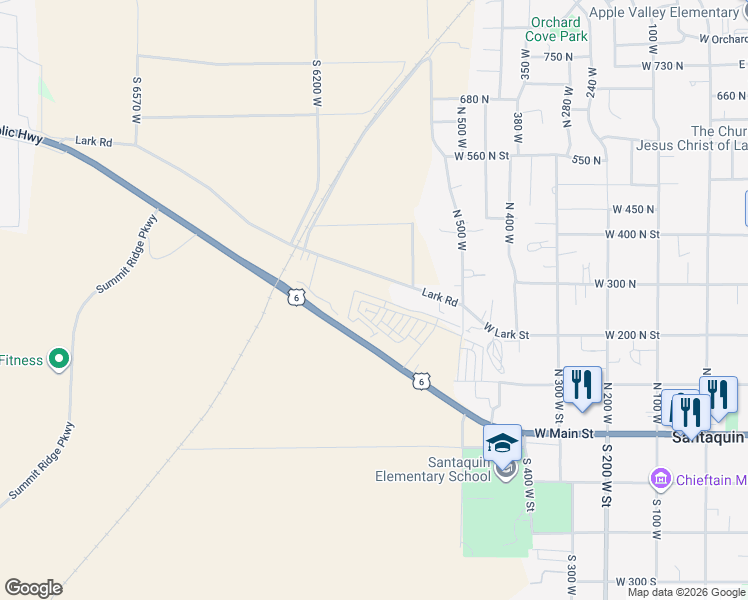 map of restaurants, bars, coffee shops, grocery stores, and more near 682 Empress Street in Santaquin