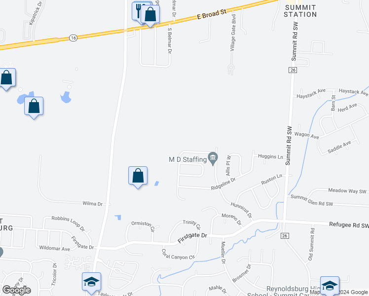 map of restaurants, bars, coffee shops, grocery stores, and more near 9194 Jackies Bend in Reynoldsburg