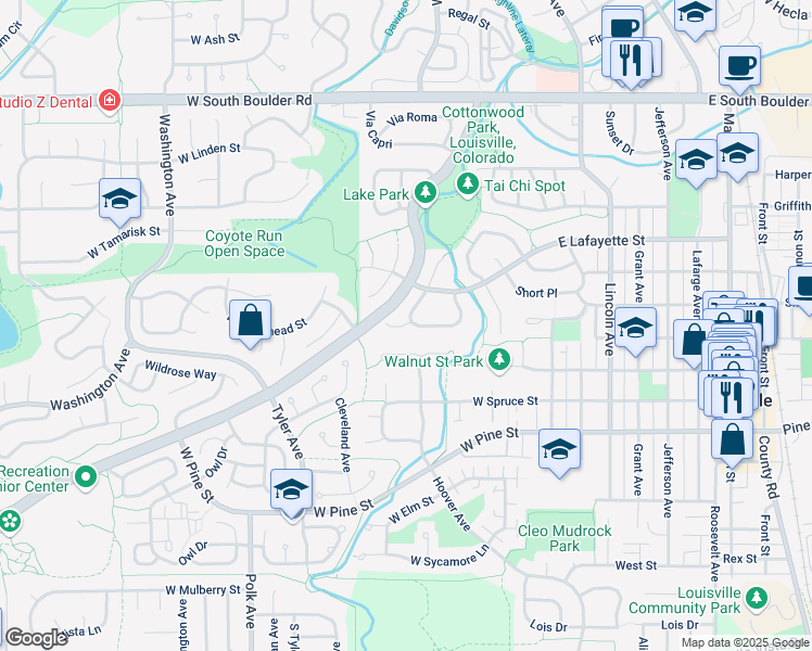 map of restaurants, bars, coffee shops, grocery stores, and more near 347 Walnut Lane in Louisville