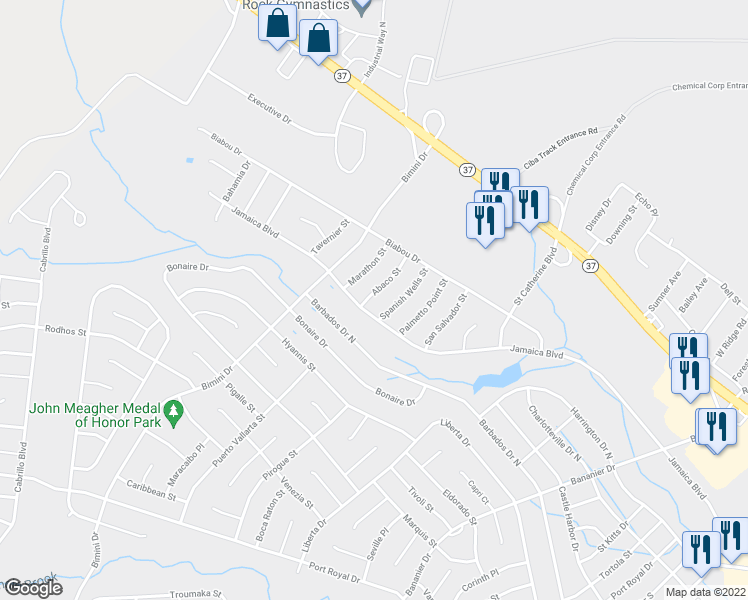 map of restaurants, bars, coffee shops, grocery stores, and more near 25 Abaco Street in Toms River