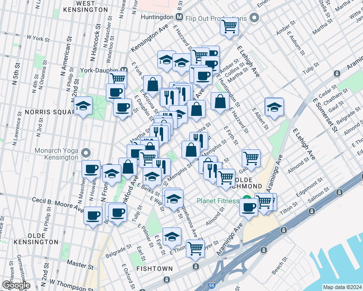 map of restaurants, bars, coffee shops, grocery stores, and more near 2319 Sepviva Street in Philadelphia