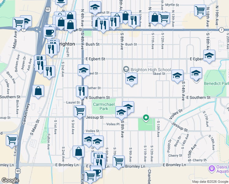 map of restaurants, bars, coffee shops, grocery stores, and more near 441 South 7th Avenue in Brighton