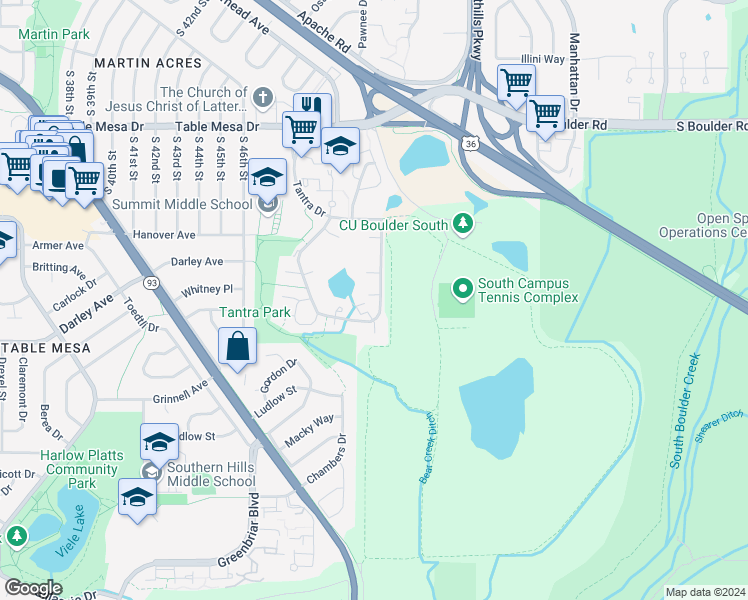 map of restaurants, bars, coffee shops, grocery stores, and more near 4848 West Moorhead Circle in Boulder