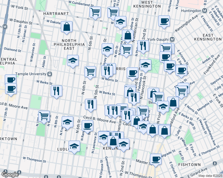 map of restaurants, bars, coffee shops, grocery stores, and more near in Philadelphia
