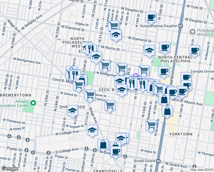 map of restaurants, bars, coffee shops, grocery stores, and more near in Philadelphia