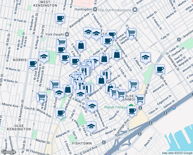 map of restaurants, bars, coffee shops, grocery stores, and more near 2321 Sepviva Street in Philadelphia