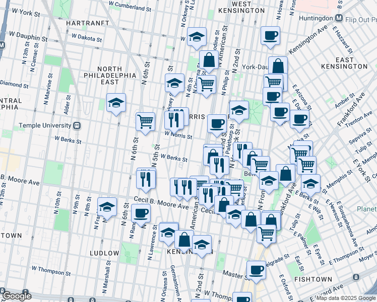 map of restaurants, bars, coffee shops, grocery stores, and more near 1926 North 3rd Street in Philadelphia