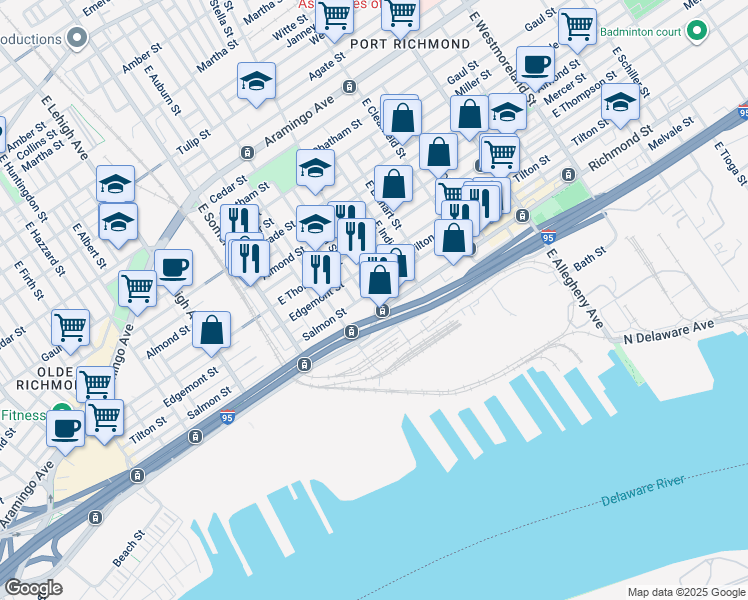 map of restaurants, bars, coffee shops, grocery stores, and more near 2730 Ann Street in Philadelphia
