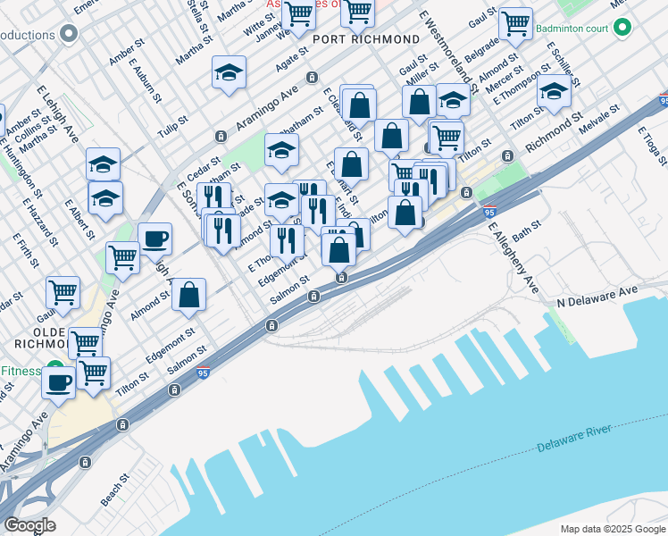 map of restaurants, bars, coffee shops, grocery stores, and more near 2730 Ann Street in Philadelphia