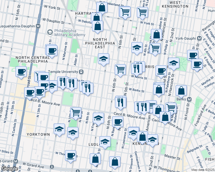 map of restaurants, bars, coffee shops, grocery stores, and more near in Philadelphia