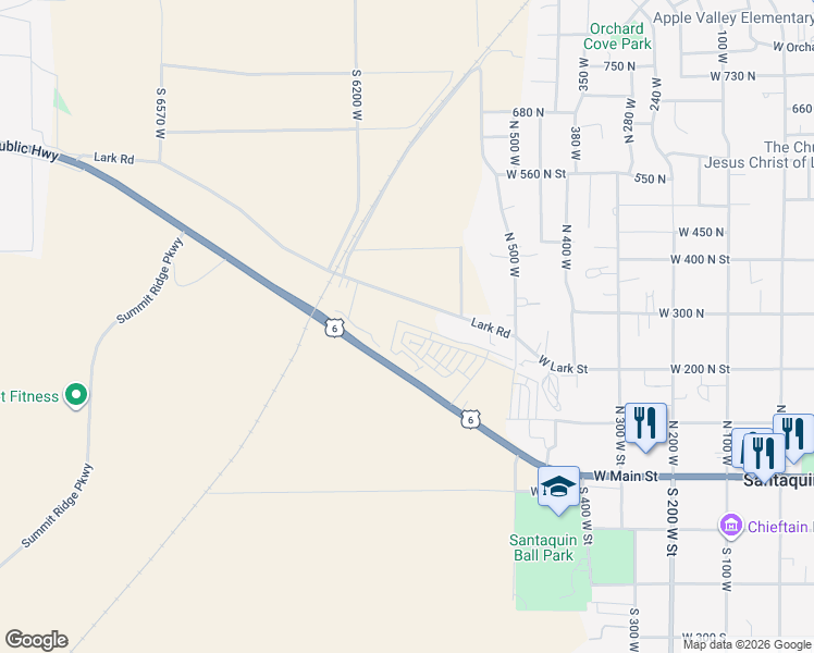 map of restaurants, bars, coffee shops, grocery stores, and more near 704 Empress Street in Santaquin