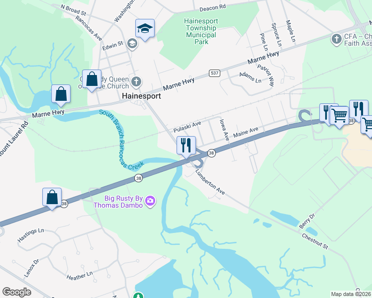 map of restaurants, bars, coffee shops, grocery stores, and more near in Hainesport