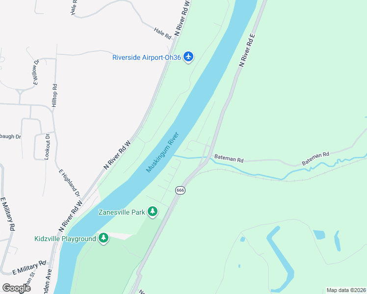 map of restaurants, bars, coffee shops, grocery stores, and more near 1480 Riverview Drive in Zanesville