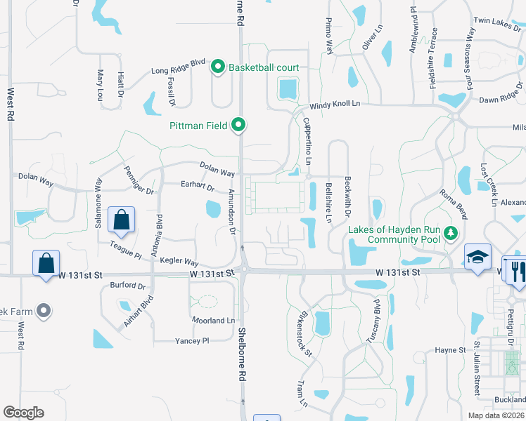 map of restaurants, bars, coffee shops, grocery stores, and more near 3500 North Golden Gate Drive in Westfield