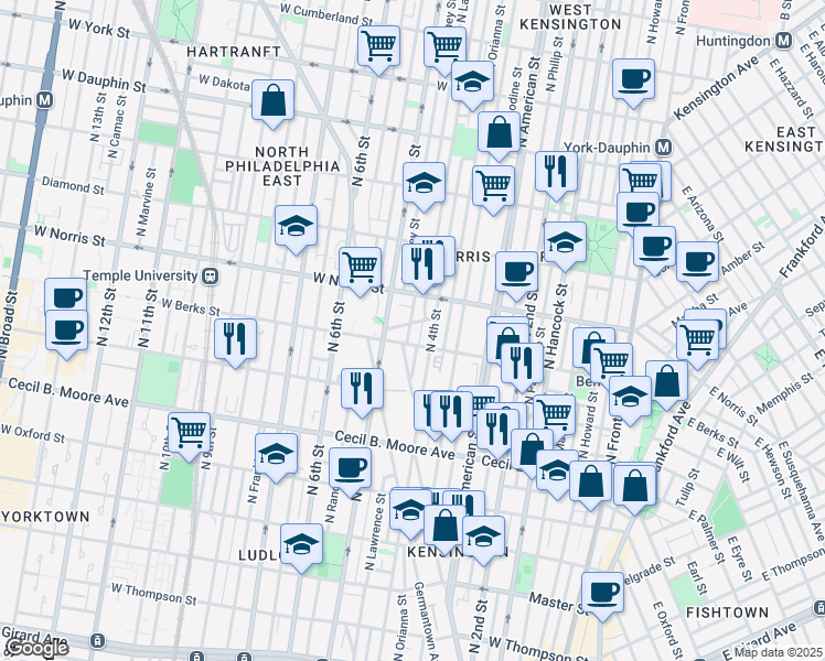 map of restaurants, bars, coffee shops, grocery stores, and more near in Philadelphia