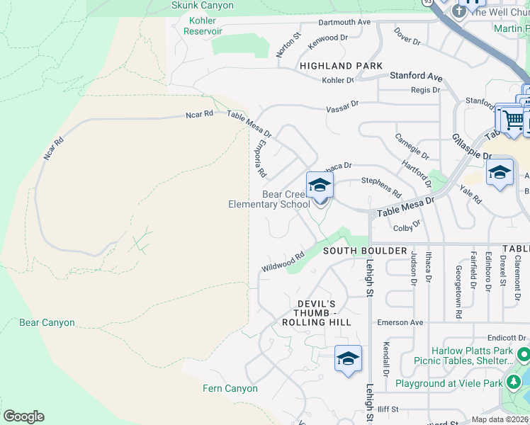 map of restaurants, bars, coffee shops, grocery stores, and more near 2214 Holyoke Drive in Boulder