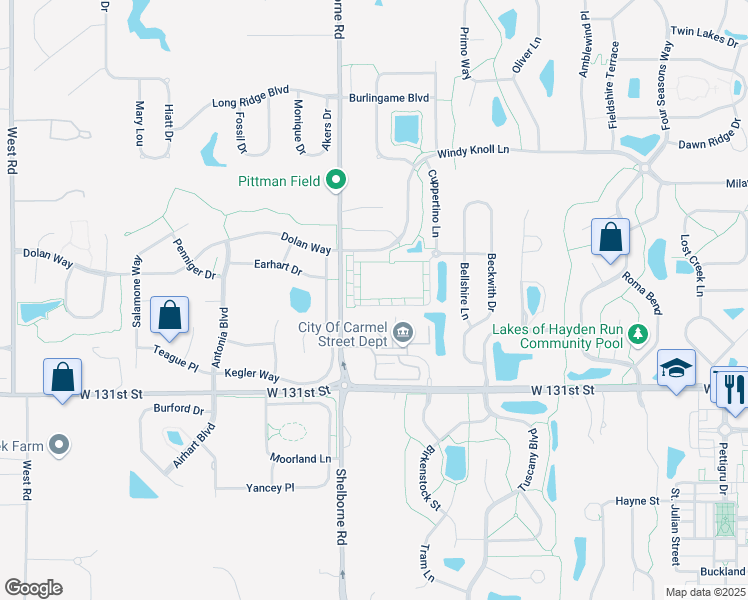 map of restaurants, bars, coffee shops, grocery stores, and more near 3500 North Golden Gate Drive in Westfield