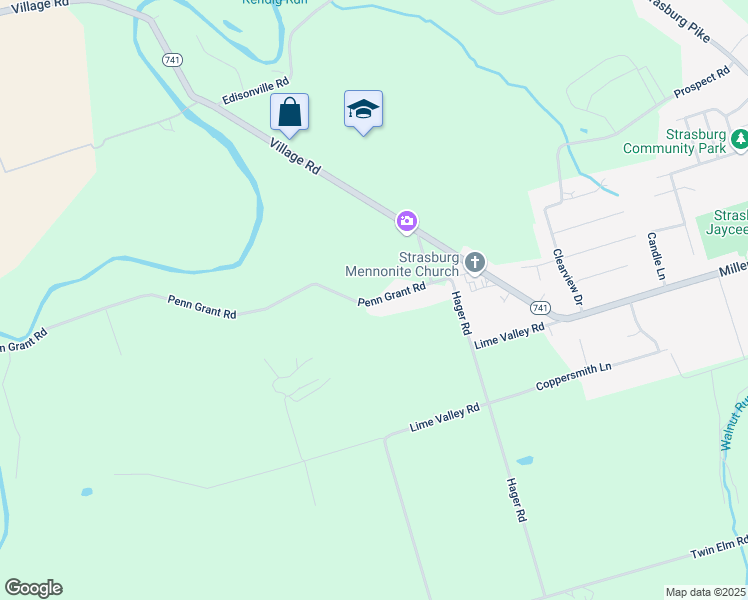 map of restaurants, bars, coffee shops, grocery stores, and more near 1404 Penn Grant Road in Lancaster