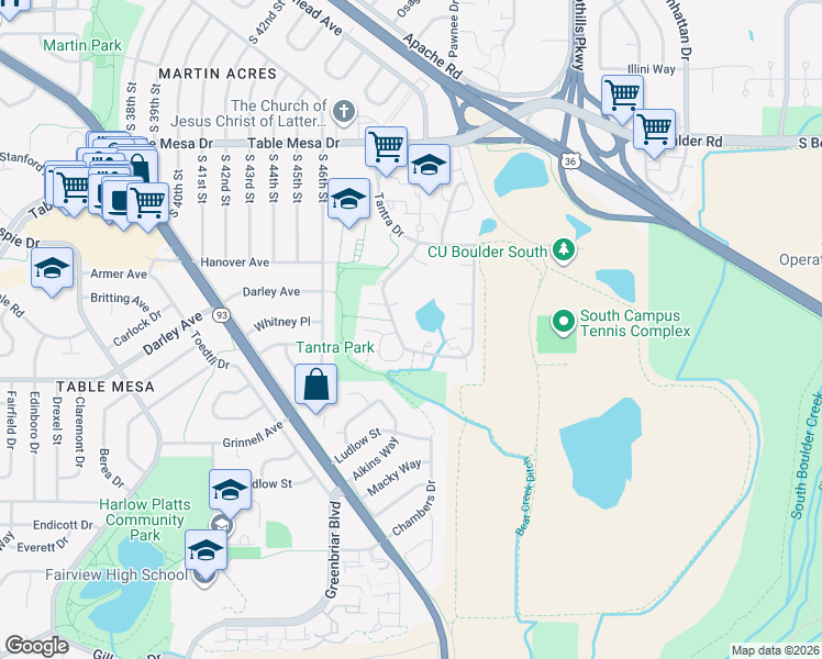 map of restaurants, bars, coffee shops, grocery stores, and more near 1000 West Moorhead Circle in Boulder