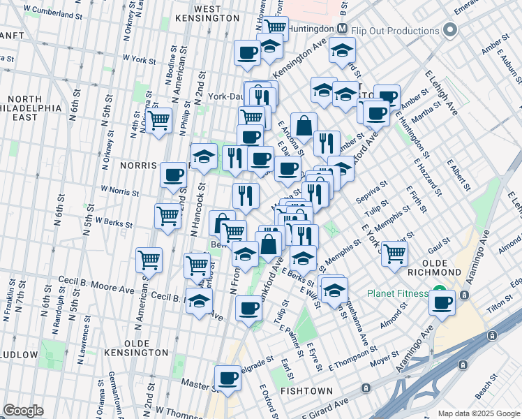 map of restaurants, bars, coffee shops, grocery stores, and more near 2032 Dreer Street in Philadelphia
