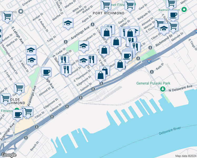 map of restaurants, bars, coffee shops, grocery stores, and more near 2960 Tilton Street in Philadelphia
