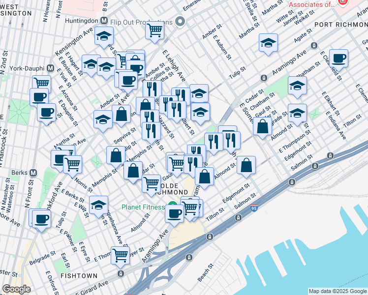 map of restaurants, bars, coffee shops, grocery stores, and more near 2364 East Harold Street in Philadelphia