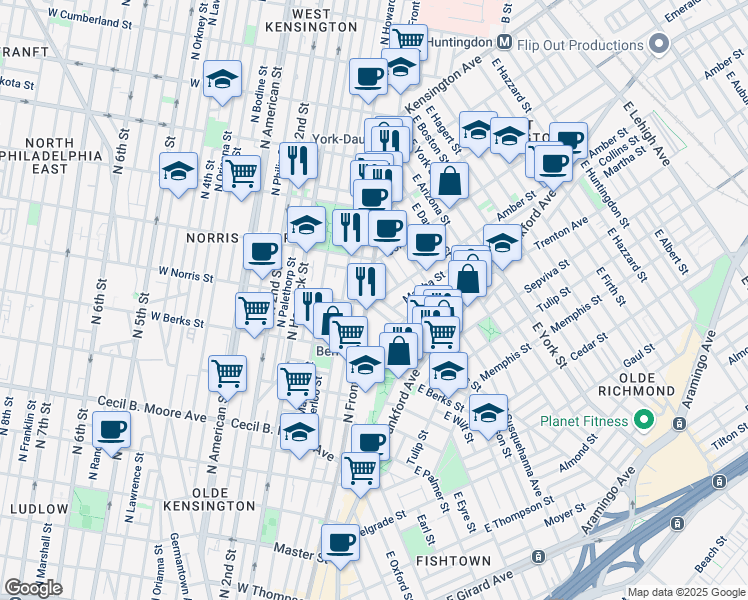 map of restaurants, bars, coffee shops, grocery stores, and more near in Philadelphia