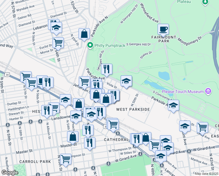 map of restaurants, bars, coffee shops, grocery stores, and more near in Philadelphia