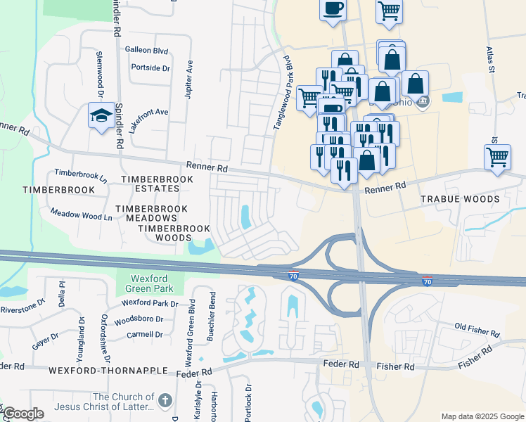 map of restaurants, bars, coffee shops, grocery stores, and more near 1446 Gary Ganue Drive in Columbus