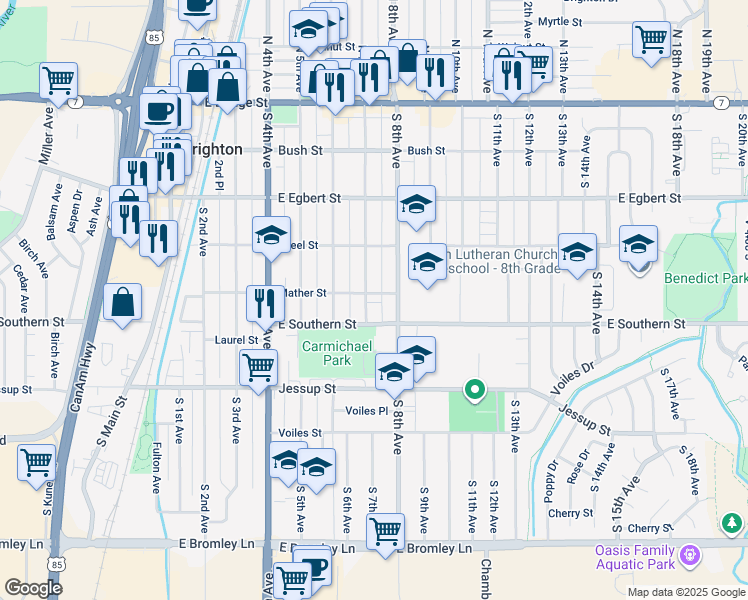map of restaurants, bars, coffee shops, grocery stores, and more near 357 South 7th Avenue in Brighton