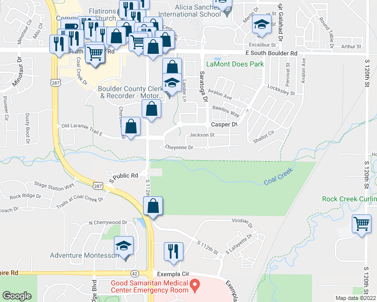 map of restaurants, bars, coffee shops, grocery stores, and more near 409 Cheyenne Drive in Lafayette