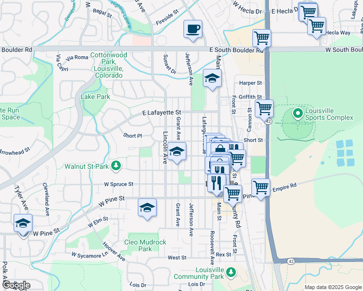 map of restaurants, bars, coffee shops, grocery stores, and more near 1024 Grant Avenue in Louisville