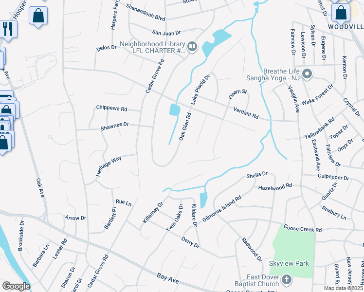 map of restaurants, bars, coffee shops, grocery stores, and more near 113 Oak Glen Road in Toms River