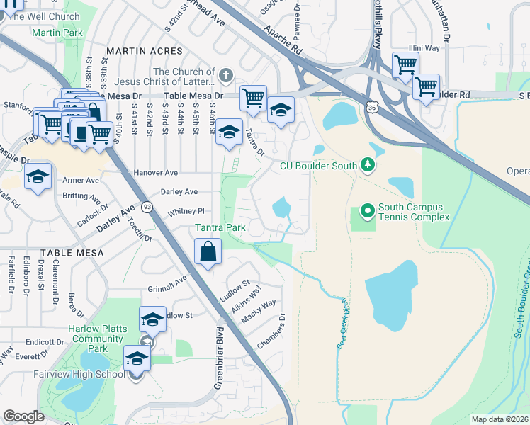 map of restaurants, bars, coffee shops, grocery stores, and more near 1000 West Moorhead Circle in Boulder