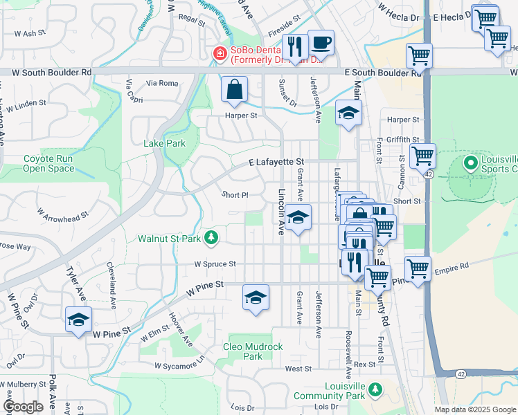 map of restaurants, bars, coffee shops, grocery stores, and more near 295 McKinley Park Lane in Louisville