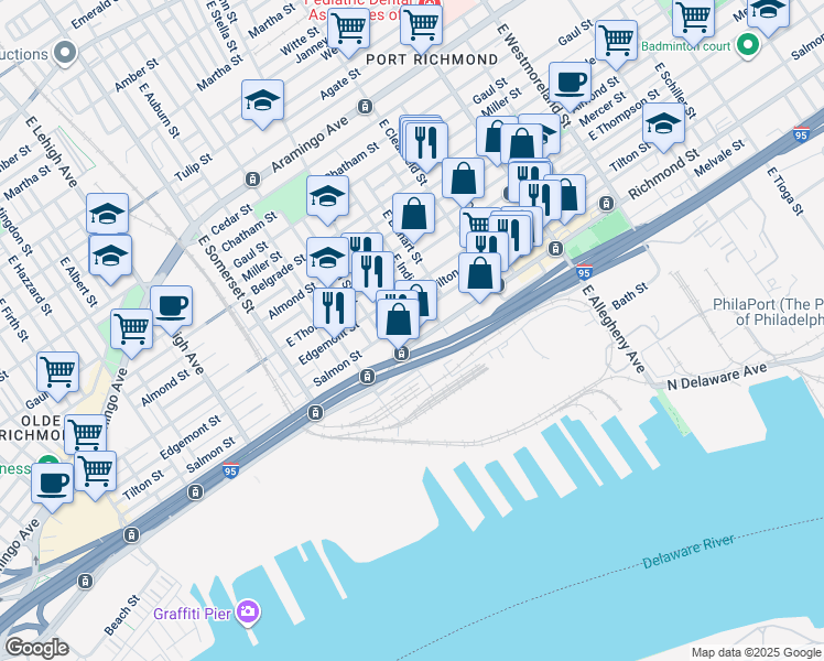 map of restaurants, bars, coffee shops, grocery stores, and more near 2964 Richmond Street in Philadelphia
