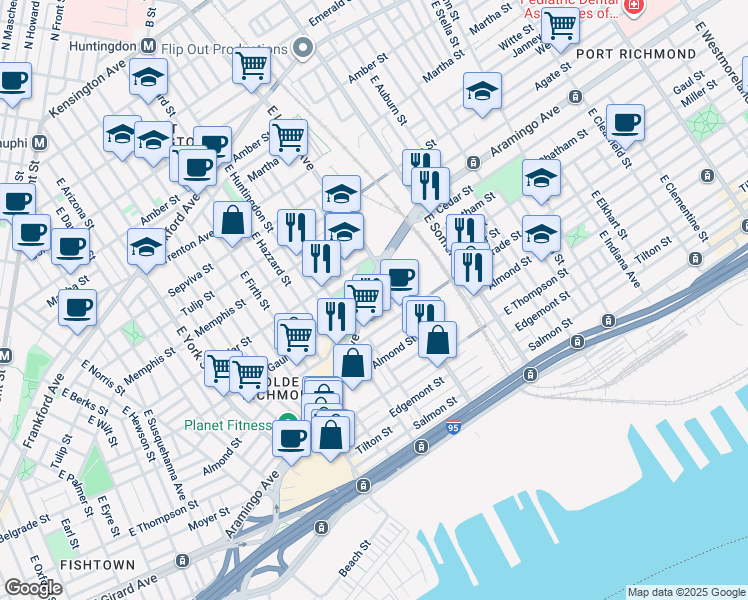 map of restaurants, bars, coffee shops, grocery stores, and more near 2671 Aramingo Avenue in Philadelphia