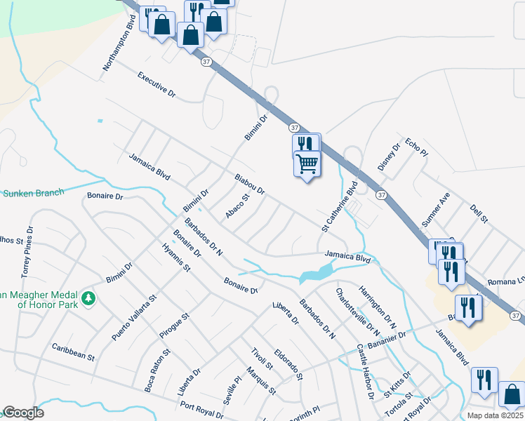map of restaurants, bars, coffee shops, grocery stores, and more near 22 Spanish Wells Street in Toms River