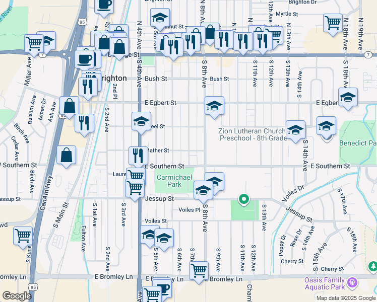 map of restaurants, bars, coffee shops, grocery stores, and more near 357 South 7th Avenue in Brighton