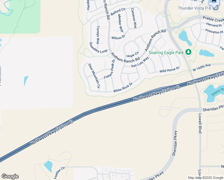 map of restaurants, bars, coffee shops, grocery stores, and more near 15698 Bison Run in Broomfield