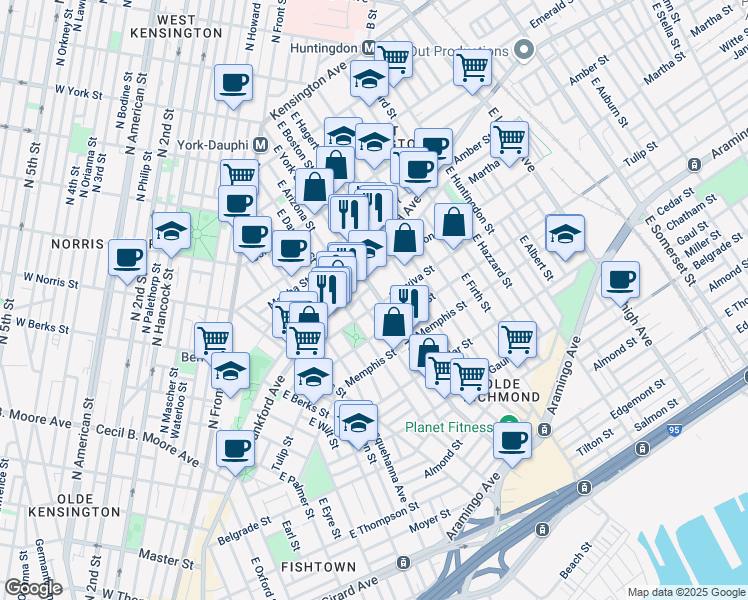 map of restaurants, bars, coffee shops, grocery stores, and more near in Philadelphia