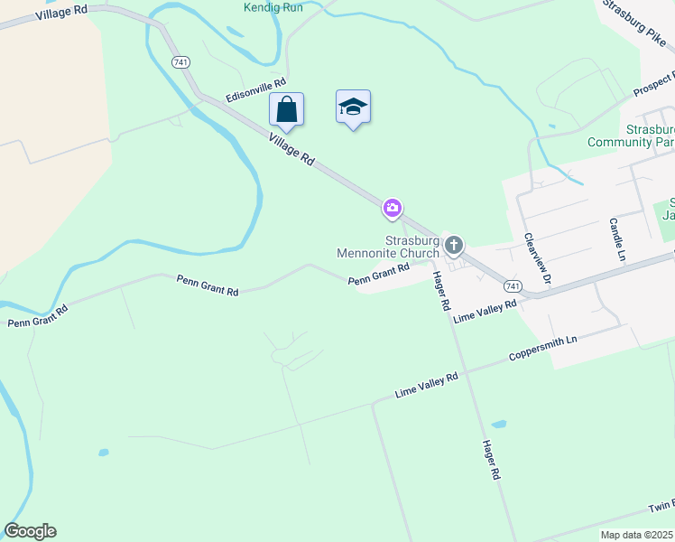 map of restaurants, bars, coffee shops, grocery stores, and more near 1355 Penn Grant Road in Lancaster