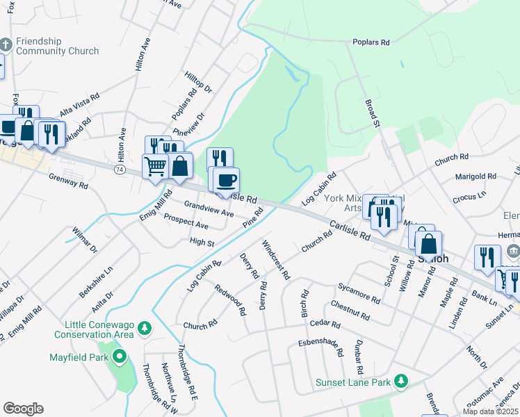 map of restaurants, bars, coffee shops, grocery stores, and more near in Weigelstown
