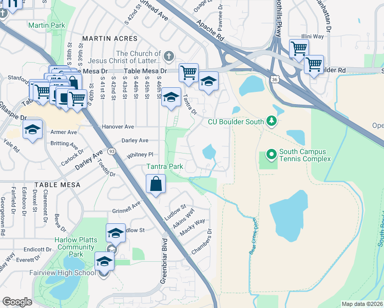 map of restaurants, bars, coffee shops, grocery stores, and more near West Moorhead Circle in Boulder