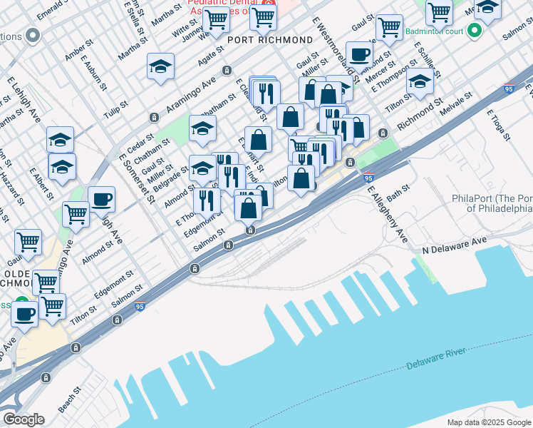 map of restaurants, bars, coffee shops, grocery stores, and more near 2978 Richmond Street in Philadelphia