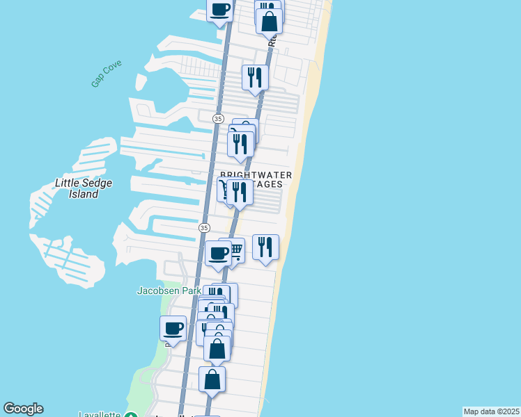 map of restaurants, bars, coffee shops, grocery stores, and more near in Toms River