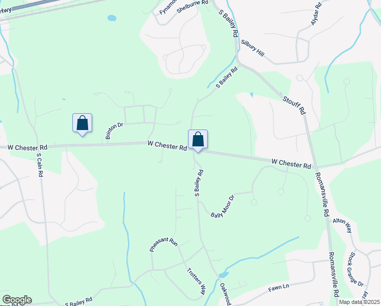 map of restaurants, bars, coffee shops, grocery stores, and more near 2390 West Chester Road in Chester County