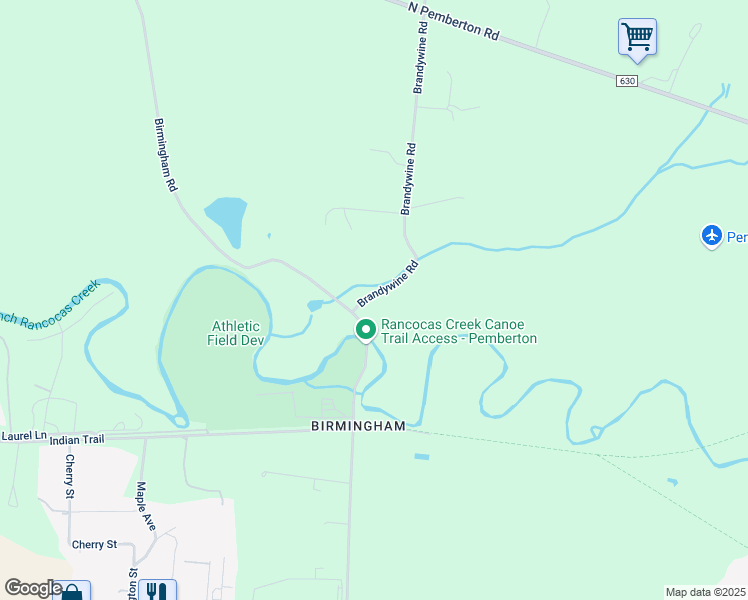 map of restaurants, bars, coffee shops, grocery stores, and more near 8 Brandywine Road in Pemberton