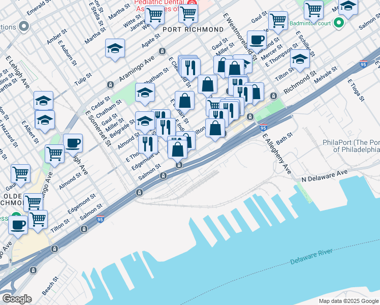 map of restaurants, bars, coffee shops, grocery stores, and more near 2978 Richmond Street in Philadelphia
