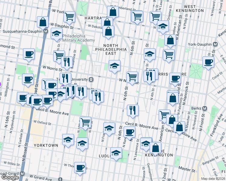 map of restaurants, bars, coffee shops, grocery stores, and more near in Philadelphia